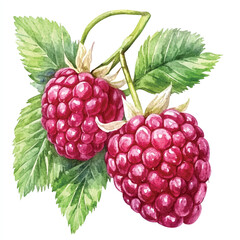Raspberry fruit watercolor clipart illustration