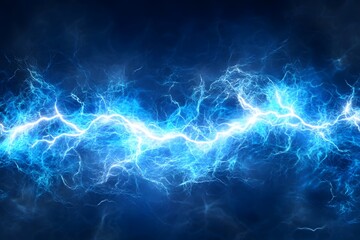Fototapeta premium A vibrant depiction of electric energy with blue lightning bolts against a dark background.