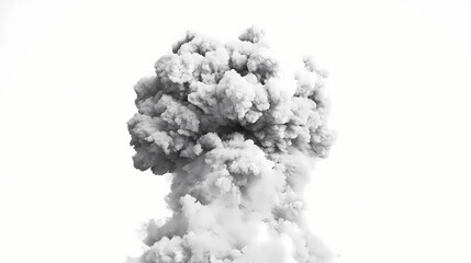Naklejka premium A billowing cloud of gray smoke rises dramatically from a white background, evoking a sense of ethereality. Ethereality. Illustration