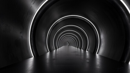 Obraz premium A 3D rendering of an empty, minimal black tunnel.