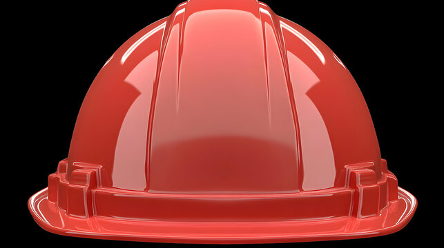 A Detailed 3D Render of a Shiny Red Hard Hat Against a Black Background, Displaying the Protective Design and the Construction Industry Symbol