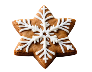 Star-Shaped Christmas Cookie with White Icing Snowflake Design on Transparent Background, Festive Holiday Treats. 