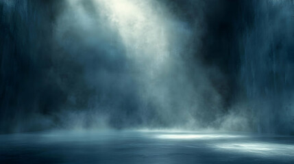 Fototapeta premium A Digital Illustration of a Dark and Foggy Room with a Single Spotlight Illuminating the Floor