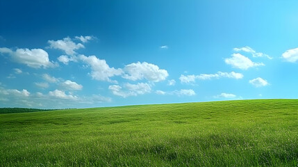 Fototapeta premium A Lush Green Meadow with White Clouds Floating Across a Bright Blue Sky