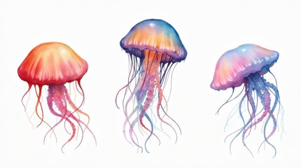 Captivating Watercolor Jellyfish Illustrations Showcasing Vibrant Colors and Graceful Movement. Generative AI
