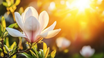 Fototapeta premium Soft White Magnolia Flower in Warm Sunlight