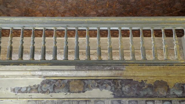 Carved stone balusters at the Mexuar Palace Hall, The Alhambra, Granada, Andalusia, Spain