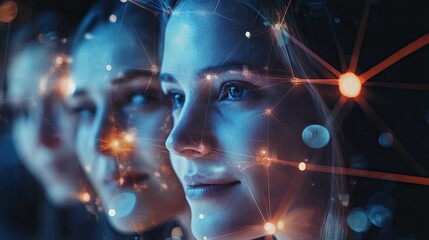 Young Woman with Futuristic Digital Overlay Representing Technology