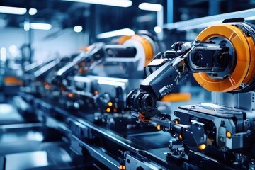 Fototapeta premium the AI Image Generator, Robotic Arm in Modern Industrial Manufacturing Facility