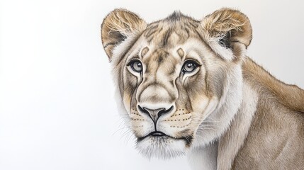 Obraz premium Majestic Lioness Portrait Wildlife Art Animal Drawing Big Cat Closeup