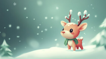 Obraz premium adorable cartoon reindeer in a snowy wonderland