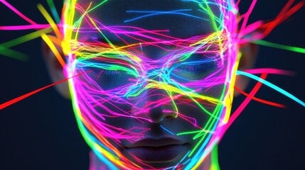 Abstract portrait with colorful neon lights and vibrant energy