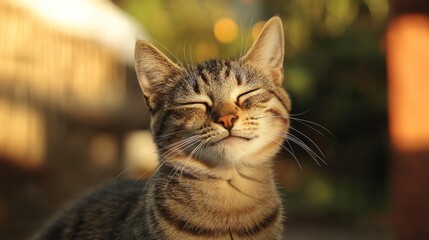 Cat with a playful or content expression, showing a smiling demeanor