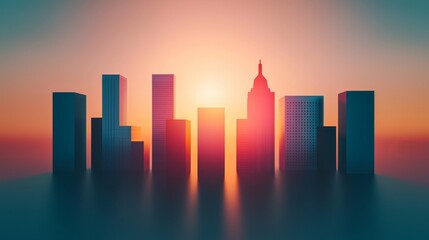Obraz premium A stunning city skyline at sunset, featuring tall buildings silhouetted against a colorful sky.