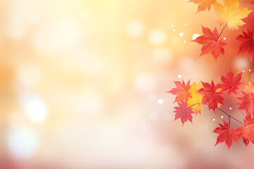 Autumn season with red and yellow maple leaves with soft focus light and bokeh background