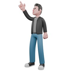 A male screenwriter stands facing the right with his right hand pointing up. Screenwriter Character