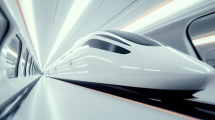 Fototapeta premium Close-up of futuristic bullet train with atmospheric lighting on white background