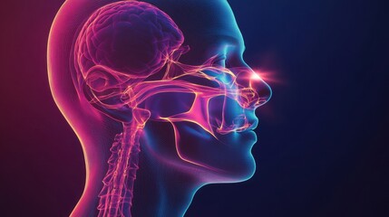 Modern medical illustration of a head profile showing nasal cavity anatomy