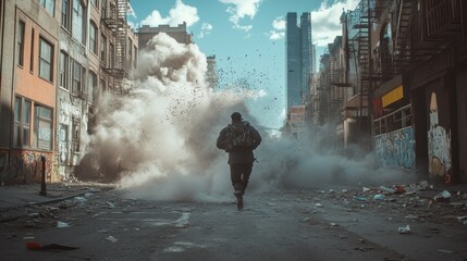 Obraz premium Cinematic high-angle view of New York City destruction with vibrant colors