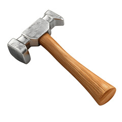 The image shows a single metal hammer with a long wooden handle against a green background.