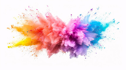 A vibrant explosion of colored flour isolated against a white background.