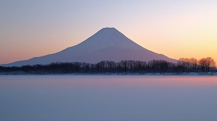 Serene Winter Sunset Snow Capped Mountain Lake Reflection