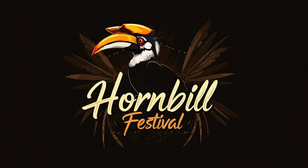 A bold and elegant design for the Hornbill Festival, featuring a hornbill bird surrounded by tropical foliage, celebrating Nagaland’s rich cultural heritage