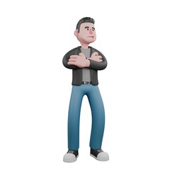 A male screenwriter stands with both arms folded in front of him chest . Creative 3D Model