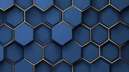 Abstract Blue Hexagon Geometric Pattern Background with Gold Accents