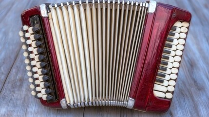 Vintage Red Accordion Closeup Musical Instrument Folk Music Squeezebox