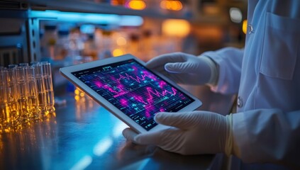 Scientist Analyzing Data on Tablet in a Laboratory Setting