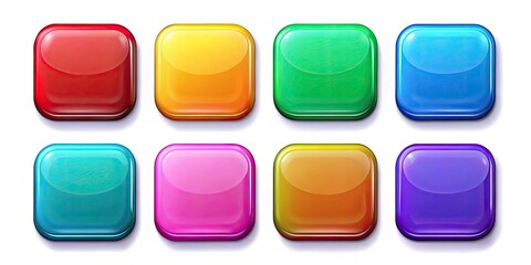 Colorful Glossy Rounded Rectangle Buttons for Web and Game Design - Vector Assets for App Icons and Templates on White Background