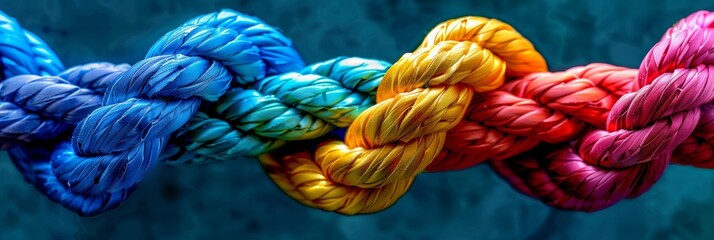 Intertwined Colorful Ropes Representing Unity, Teamwork, and Connection in a Vibrant Abstract Image