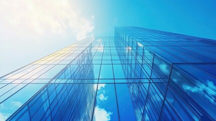 A modern skyscraper reflecting the sky and clouds, showcasing contemporary architecture.