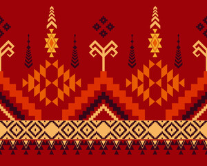Embroidered cross-stitch ethnic fabric Geometric ornament ethnic pattern design. Use for fabric, textile, interior decoration elements, upholstery, and wrapping.