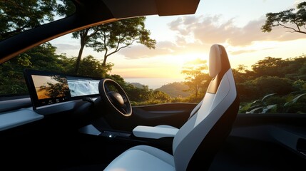 Fototapeta premium Modern EV Interior with Soft Evening Lighting