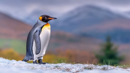 Majestic King Penguin on Snowy Landscape Wildlife Photography