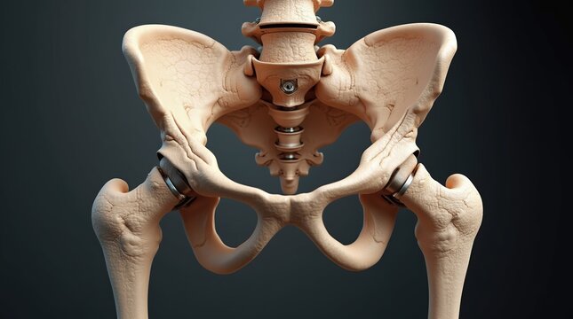 Detailed Illustration of Pelvic Bone With Artificial Hip Joint