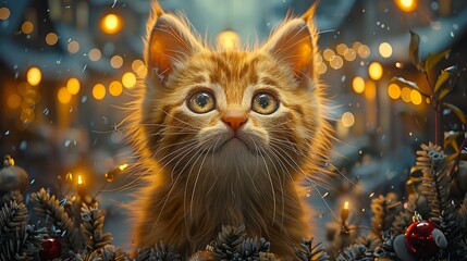 Super cute and lovely Christmas kitten
