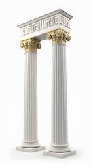 Obraz premium Classical Greek columns with ornate capitals on white background