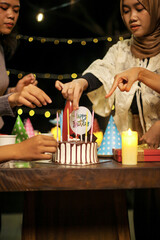 Group of Friends Preparing Cake For Surprising on Birthday Celebration