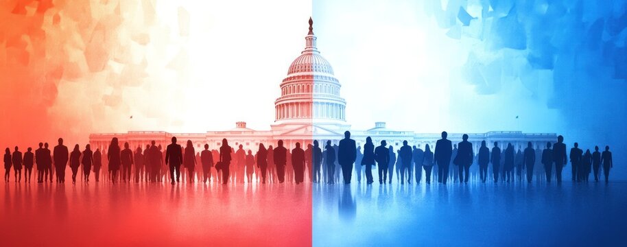 Hyperrealistic Crowd Approaching US Capitol with Gradient Background