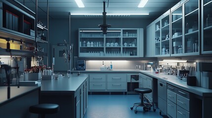A modern laboratory filled with equipment and scientific supplies.
