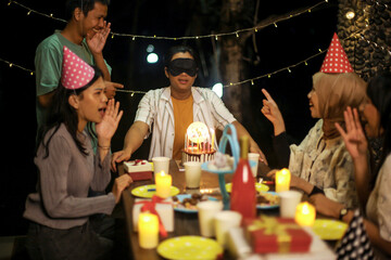 Celebration at Night Birthday Party with Friends