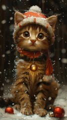 Super cute and lovely Christmas kitten