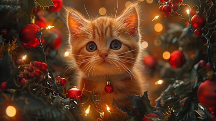 Super cute and lovely Christmas kitten