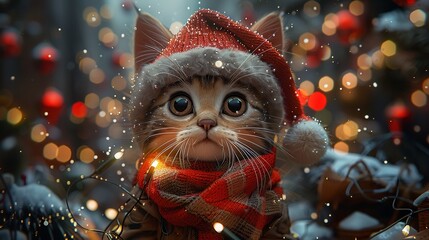 Super cute and lovely Christmas kitten