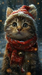 Super cute and lovely Christmas kitten
