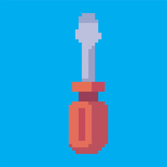 screwdriver pixel art, vector illustration on isolated background.
