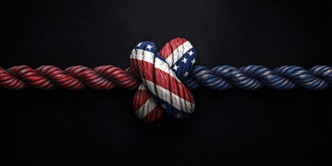 American Flag Rope Knot in Red and Blue on Dark Background - Photorealistic Stock Image